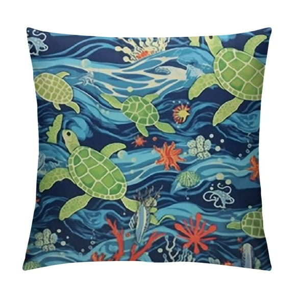 Cute Ocean Aquarium Pattern Turtle Throw Pillow, , Multicolor
