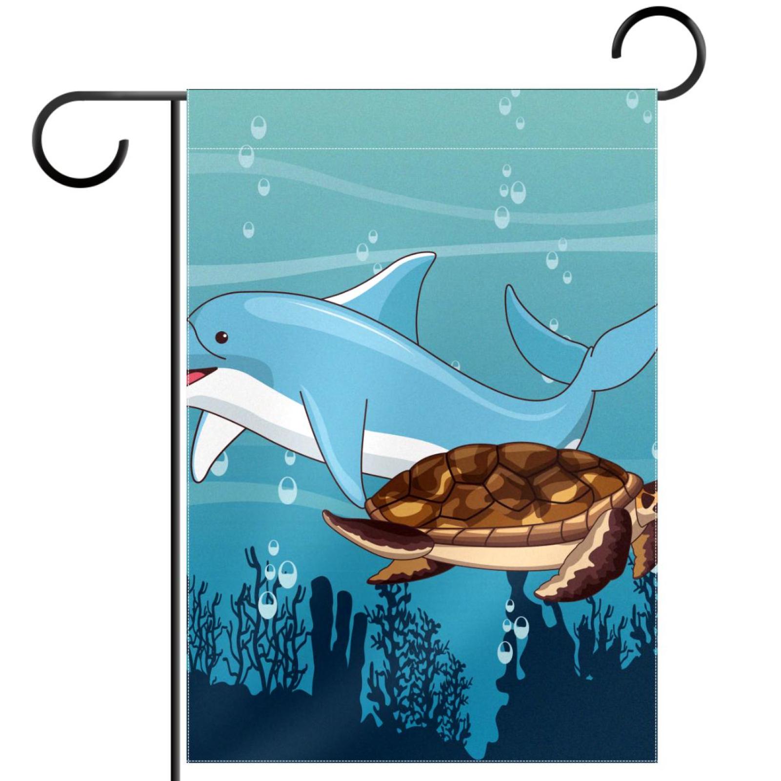 Cute Ocean Dolphin with Sea Turtle Together Pattern Garden Banners