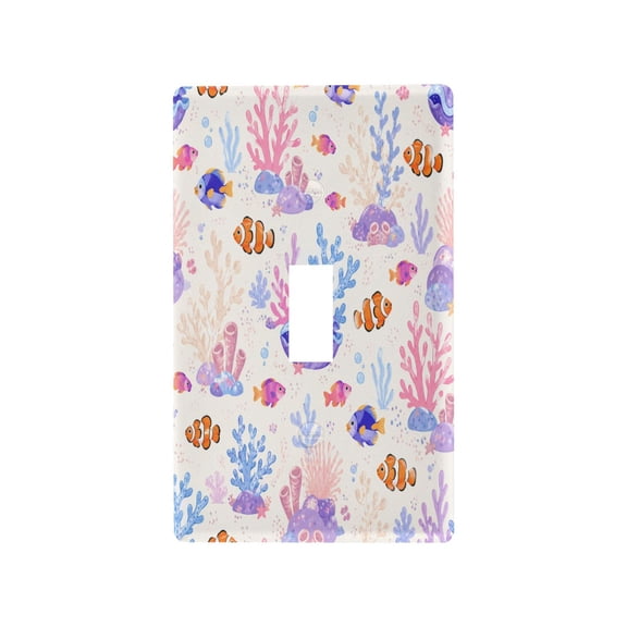 Cute Ocean Fish and Corals Decorative Wall Plate, Flame Retardant PC Plastic Light Switch & Outlet Cover with Mounting Screws Fits Toggle Switch
