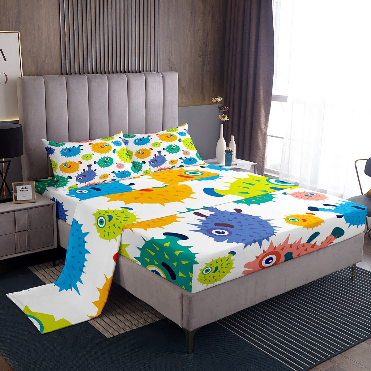 Feelyou Alphabet Kids ABC Learning Bedspread Queen Size, Cartoon Dino Quilted Coverlet Kids Educational Nursery Art Coverlet Set For Boys Girls Jungle Dino Quilted 3Pcs
