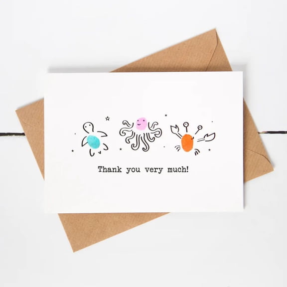 Cute Ocean Life Thank You Card – Adorable Sea Creatures Design – Blank Inside with Envelope – Perfect for Expressing Gratitude