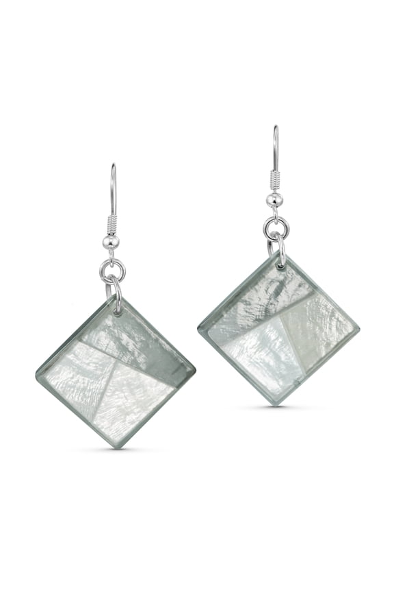 Cute Ocean Rhombus or Square Cut Capiz Shell in Gray Tones Dangle Earrings