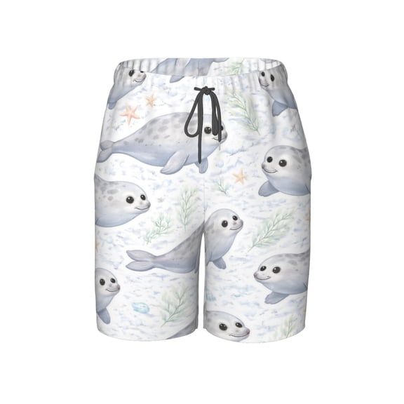 Cute Ocean Seal Beach Pants Teen Shorts with Mesh Lining and Drawstring