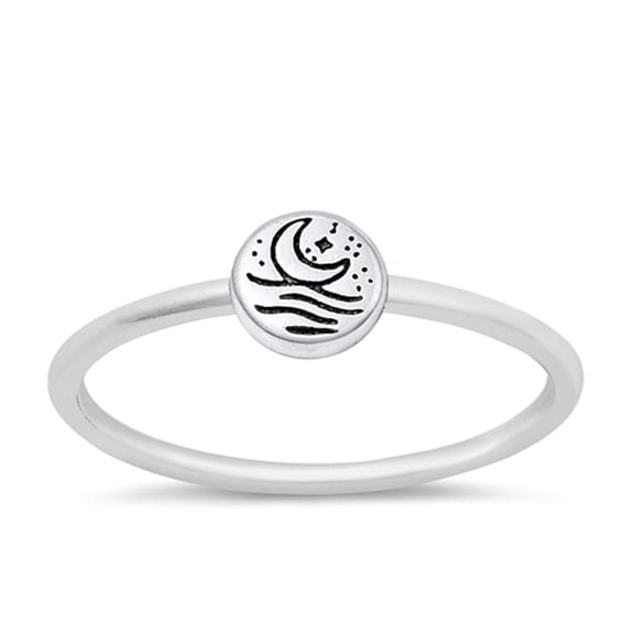 Cute Ocean Sunset Ring .925 Sterling Silver Beach Scene Band Jewelry Female Male Unisex Size 4
