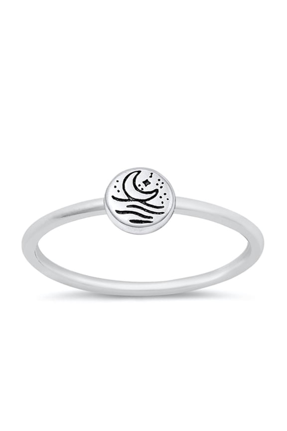 Cute Ocean Sunset Ring .925 Sterling Silver Beach Scene Band Jewelry Female Male Unisex Size 7