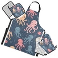 thumbnail image 1 of Cute Octopus 5 Pcs Kitchen Set Heat Resistant Oven Mitts and Non-Slip Pot Holders with Adjustable Cooking Apron, 1 of 6