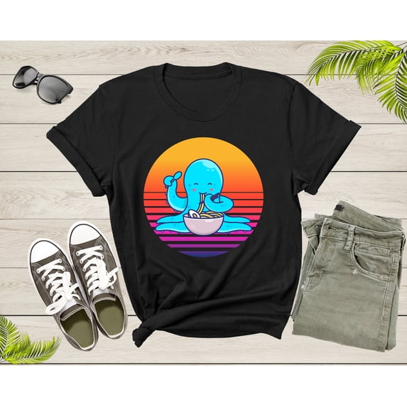 Cute Octopus Character Mascot Eating Japanese Ramen Noodle T-Shirt Octopus Lover Gift T Shirt for Men Women Kids Boys Girls Graphic Tshirt