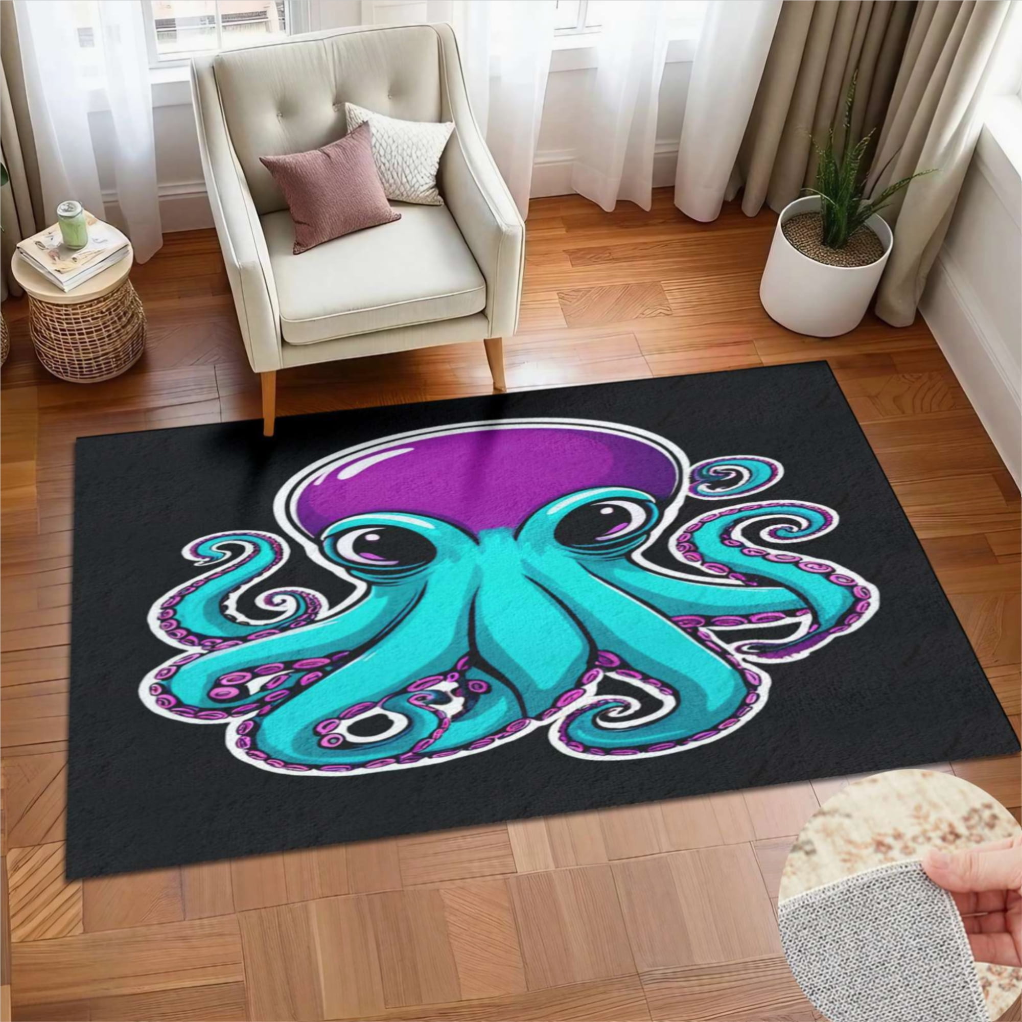 Cute Octopus Design Soft Large Area Rugs Washable Rug With Non-Slip ...