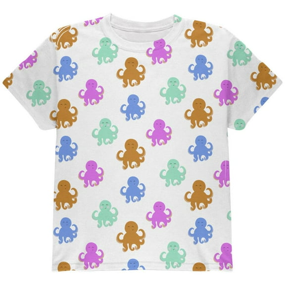 Cute Octopus Pattern All Over Youth T Shirt White YLG