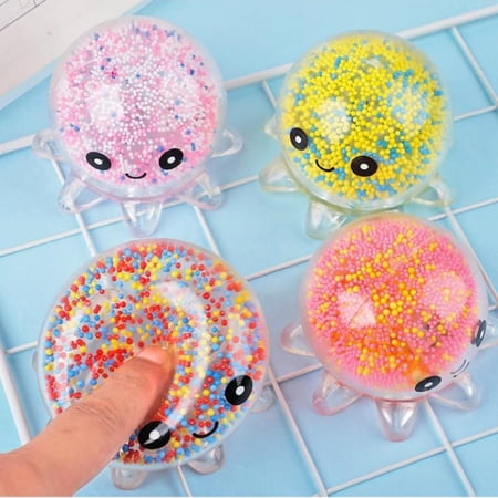 Cute Octopus Squishy Stress Ball, Clear Bead Filled Squeeze Fidget Toy, Soft Transparent Octopus Sensory Ball, Office Desk Relax Gift Party Goodie Bag Fillers (1PC Ranoom Color)