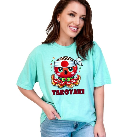 Cute Octopus Takoyaki Anime Graphic Tee, Funny Japanese Street Food Cartoon Shirt, Kawaii Octopus Character T-Shirt, Unique Gift, Chalky Mint Comfort Colors T-Shirt, Small