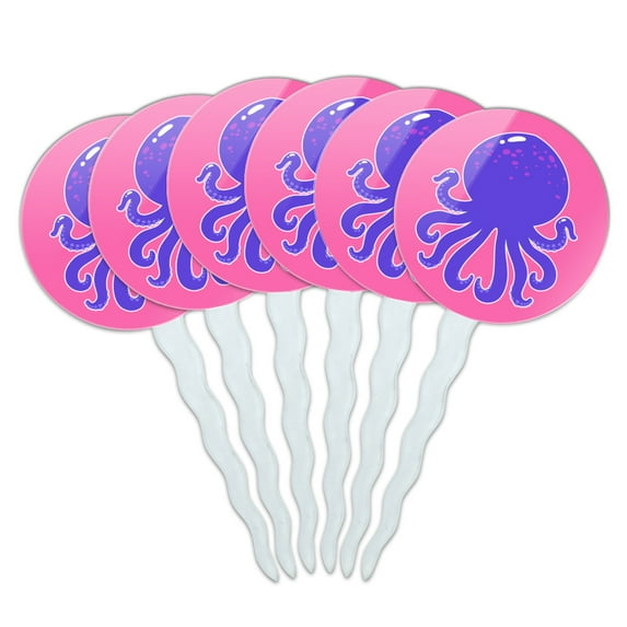 Cute Octopus Tentacles Ocean Cupcake Picks Toppers Decoration Set of 6