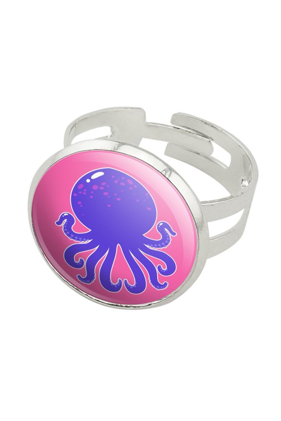 Cute Octopus Tentacles Ocean Silver Plated Adjustable Novelty Ring