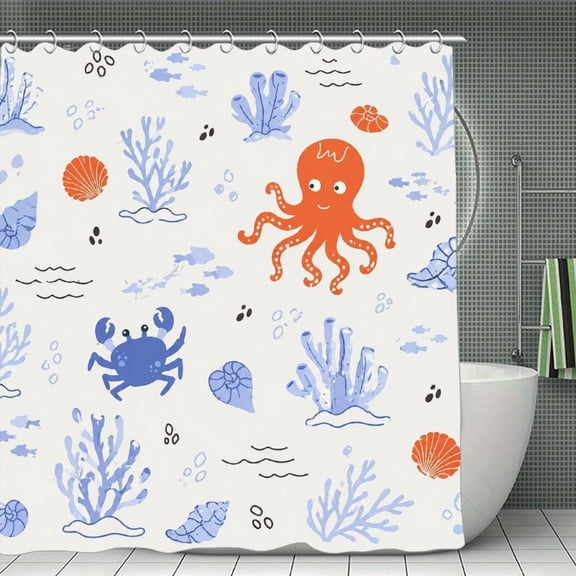 Cute Octopus Underwater Pattern Print Shower Curtain 70.8×70.8Inch,Modern Fabric Waterproof Polyester Bathroom Home Decor Set with Hooks