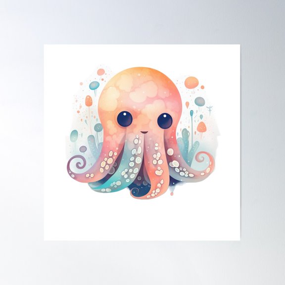 Cute Octopus Vector Poster Wall Art, Modern Wall Decor For Living Room Bedroom, 24x24 UNFRAMED