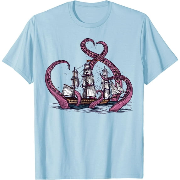 Cute Octopus Vintage Sea Monster Kraken Cthulhu Softstyle Unisex T-Shirt,Light Blue Color,Size 2XL