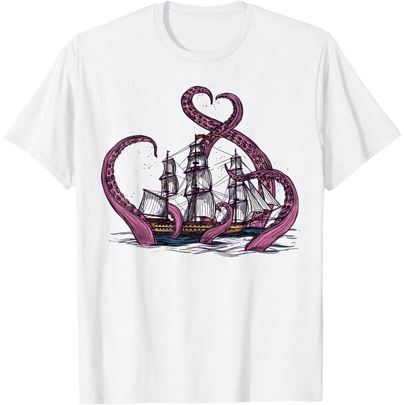 Cute Octopus Vintage Sea Monster Kraken Cthulhu Softstyle Unisex T-Shirt,White Color,Size YS