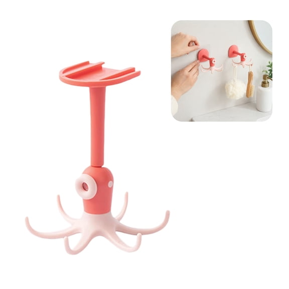 Cute Octopus Wall Hook Rack Multifunctional Cartoon Octopus Hanging Organizer Self Adhesive No Drill Decorative Hooks for Bathroom Kitchen Bedroom
