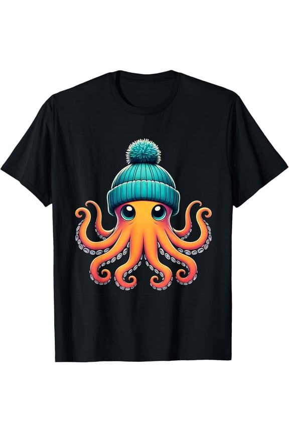 Cute Octopus With Beanie Shirt Cephalopod Sea Animal Lover T-Shirt