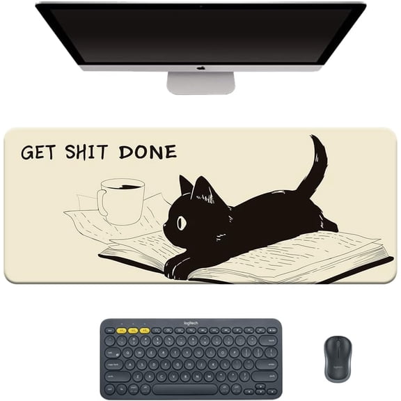 Cute Office Desk Mat, Funny Large Mouse Pad for Work, Kawaii Cat Desk Pad for Home Decor Funny Swear Word Office Gifts Nonslip Writing Pad (Funny cat 2)