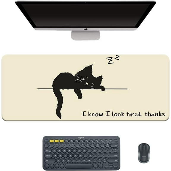 Cute Office Desk Mat, Funny Large Mouse Pad for Work, Kawaii Cat Desk Pad for Home Decor Funny Swear Word Office Gifts Nonslip Writing Pad (Funny cat 3)