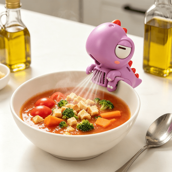 Cute Office Food Cooling Fan, Soup Blower,Pink dinosaur Food cooling fan & soup blower: clip-on, USB rechargeable, Cute animal, for adults. Cools hot soup & coffee fast.