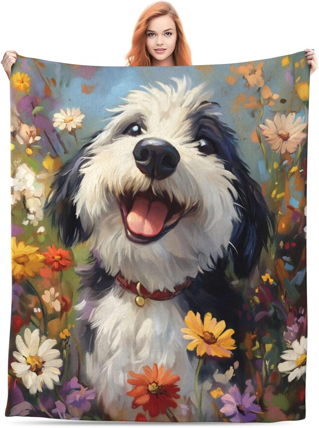 Cute Old English Sheepdog Blanket Gifts for Women Adults, Warm Lightweight Soft Plush Old English Sheepdog Throw Blankets for Living Room Bed Sofa Home Decor 50x60