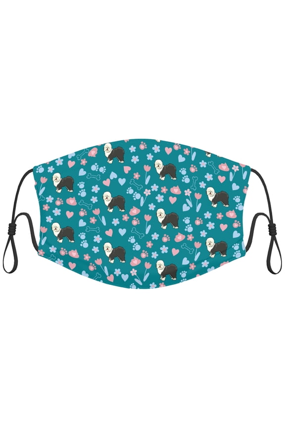 Cute Old English Sheepdog Dog Graphic Printed Cloth Face Masks Reusable Washable Adjustable for Adults (5 PCS)