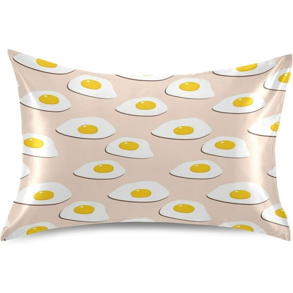 Cute Omelette Satin Pillowcase for Hair and Skin Silk Pillowcase, Queen Size(20x30 inches) - Slip Cooling Satin Pillow Covers with Envelope Closure(27) Home Decor Gifts