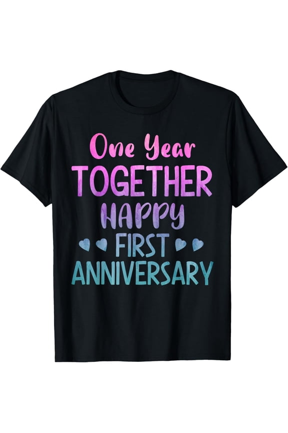 Cute One Year Together - for 1st Year Anniversary Couple T-ShirtMen's and women's gift, black and white T-shirt, size: Extra large S-4XL