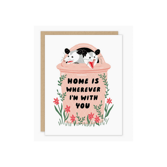 Cute Opossum Greeting Card – “Home is Wherever I’m With You” – Blank Inside with Envelope – Ideal for Friendship, Love, or Support