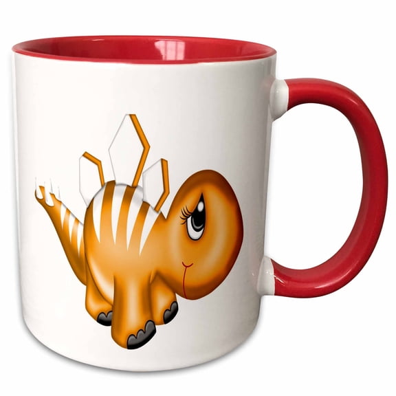 3drose, Cute Orange and White Stegosaurus Dinosaur Illustration, 11oz Two-tone Red Mug
