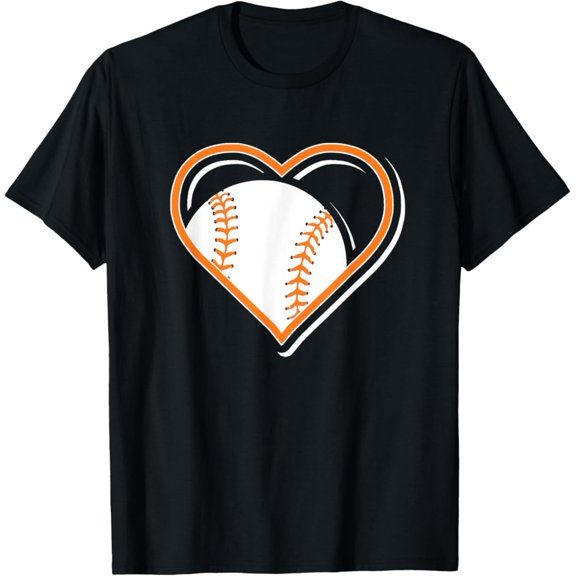 Cute Orange Baseball Heart Shirt Baseball In Heart Tee Graphic T-Shirt