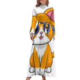 thumbnail image 1 of Cute Orange Cat Cartoon Women's Long Dress Long Sleeves Dress Vintage Dresses Party Maxi Dress High Waist Dress, 1 of 4