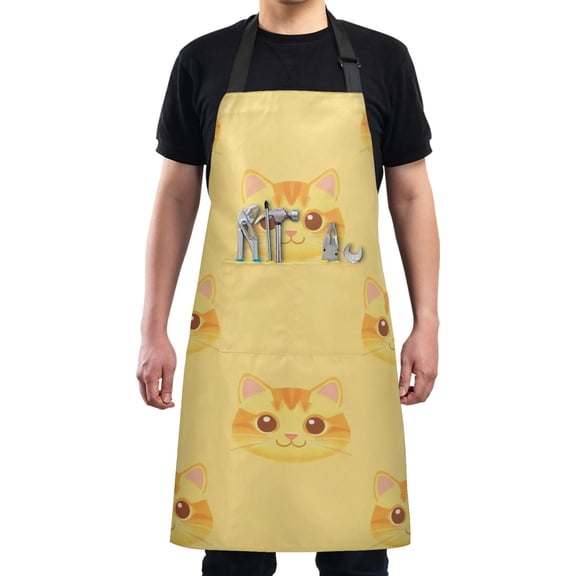 Cute Orange Cat Faces Chef Kitchen Apron with Pockets for Women Waterproof Aprons for Cooking Baking