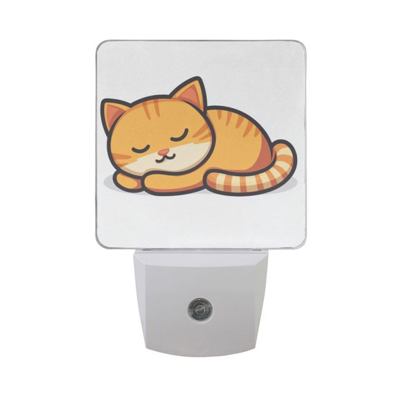 Cute Orange Cat Sleeping LED Night Light with Smart Sensor Plug Into Wall Dusk to Dawn 2 packs