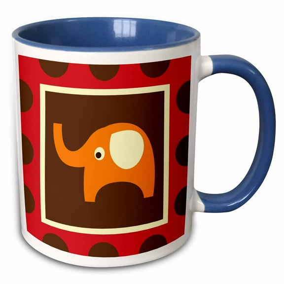 3drose, Cute Orange Elephant - Childrens Art - Adorable Animals, 11oz Two-tone Blue Mug