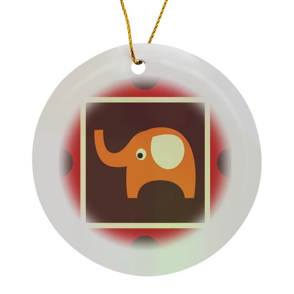 3drose, Cute Orange Elephant - Childrens Art - Adorable Animals, Circle Porcelain Ornament