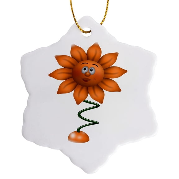 3drose, Cute Orange Flower Face on a Spring Illustration, 3 inch Snowflake Porcelain Ornament
