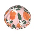 thumbnail image 1 of Cute Orange Flower Pink Shower Cap, Double Layers Shower Cap Rreusable Waterproof, Elastic Bathing Hair Hat for Women, Washable Hair Cap for All Hair Lengths, 1 of 5