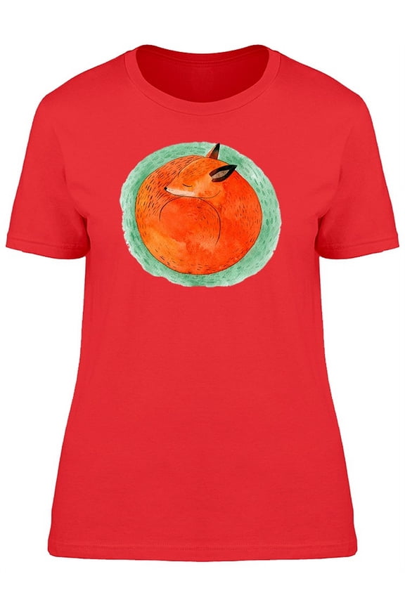 Cute Orange Fox Sleeping T-Shirt Women -Image by Shutterstock, Female Large