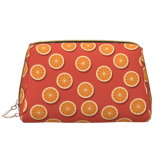 Cute Orange Piece Red Makeup Bag, Large Capacity Travel Cosmetic Bag for Women Girls- Travel Toiletry Bag Leather Portable Waterproof Makeup Case Organizer with Handle