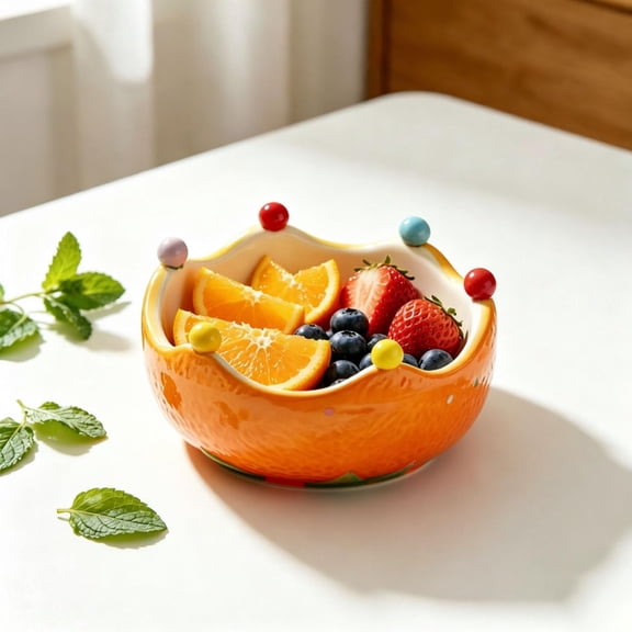 Cute Orange-Shaped Ceramic Fruit Bowl, Decorative Bowl, Table Centerpiece for Fruits, Candy, Appetizers, Suitable for Kitchen, Bedroom, Living Room and Office Counter