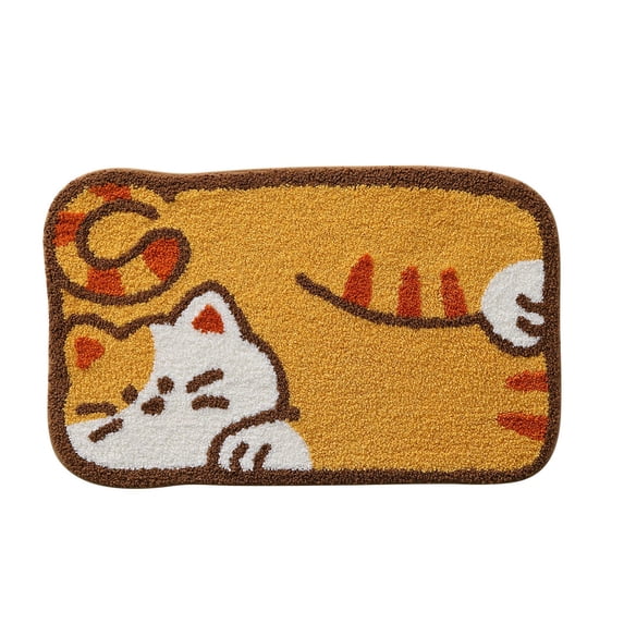 Cute Orange White Cat Print Doormat, Soft Absorbent Cartoon Kitten Floor Mat, Non Slip Washable Entryway Rug for Bedroom Living Room Pet Home Decor