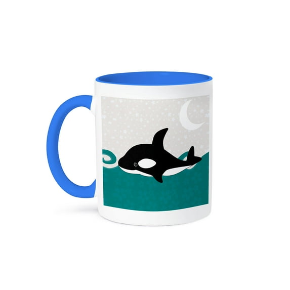 3dRose, Cute Orca Whale in the Ocean at Night , 11oz Two-Tone Blue Mug