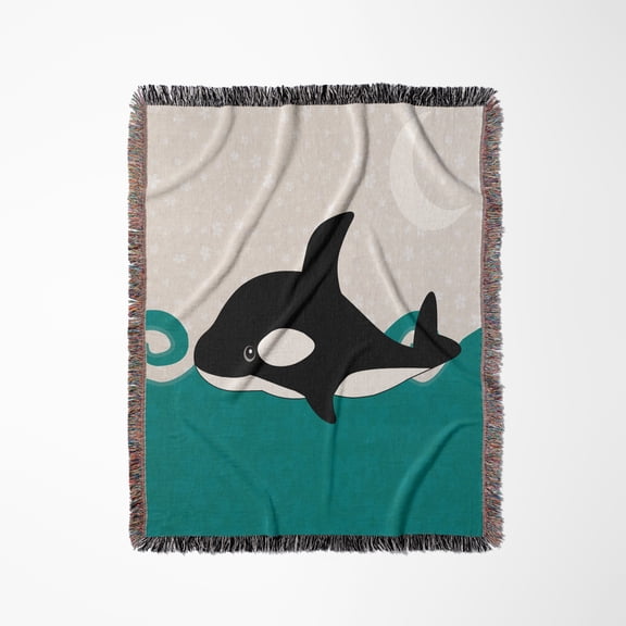 Cute Orca Whale In The Ocean At Night , Woven Blanket