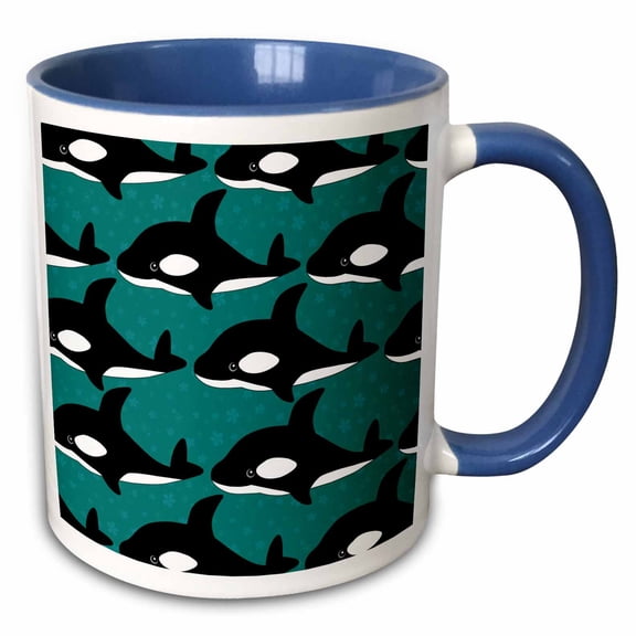 3drose, Cute Orca Whales on the Waves Print, 11oz Two-tone Blue Mug