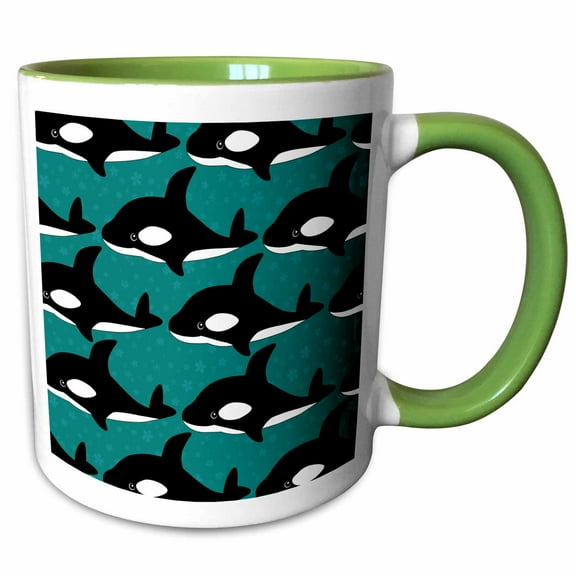 3drose, Cute Orca Whales on the Waves Print, 11oz Two-tone Green Mug