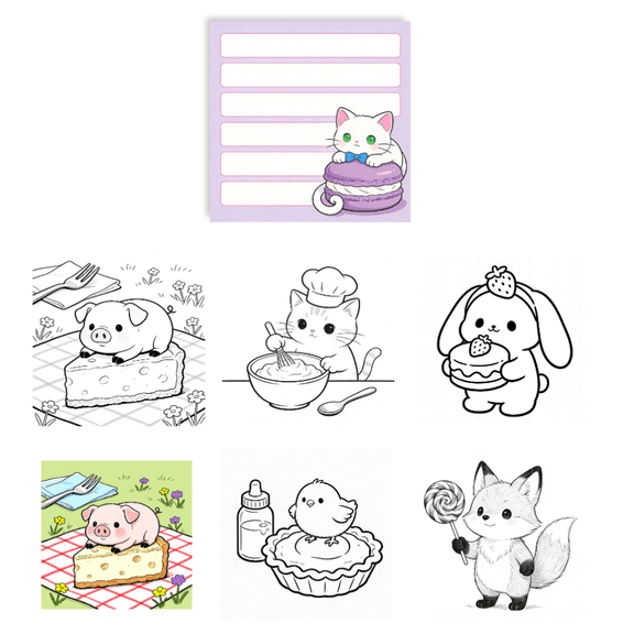 Cute Original Double-Sided Sticky Notes - 100 Pcs, 100 Unique Coloring & Writing Patterns