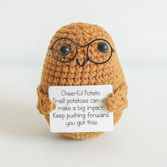 Cute Ornaments Home Decoration with Positive Affirmation Card Handmade Woven Vegetable Fruit Doll Funny Positive Potato Plush Doll Toy Knitted Potato Doll POTATO WITH GLASSES